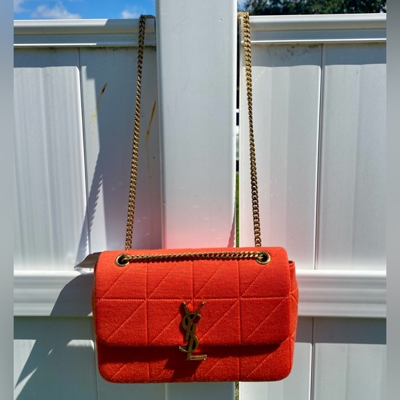SAINT LAURENT JAMIE MEDIUM BAG IN QUILTED ORANGE JERSEY W/GOLD YSL HARDWARE NEW! - Picture 4 of 16